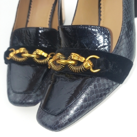 Tory Burch Black and Gold Chain Heels - Picture 15 of 16